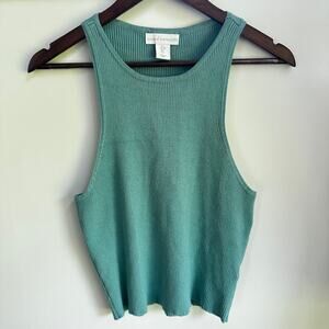 House of Harlow Sculpt Knit Teal Blue Ribbed Cropped Stretchy Tank Top Large